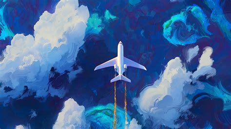 Download wallpaper 1920x1080 plane, sky, art, flight, clouds full hd ...