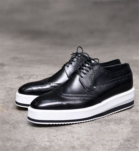 Mens Black Leather Wingtip Lace-up Oxford White Sole Creeper Shoes Guylook