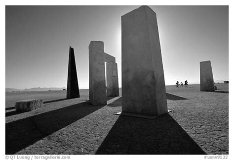 Black and White Picture/Photo: Art installations on the playa, Black Rock Desert. Nevada, USA