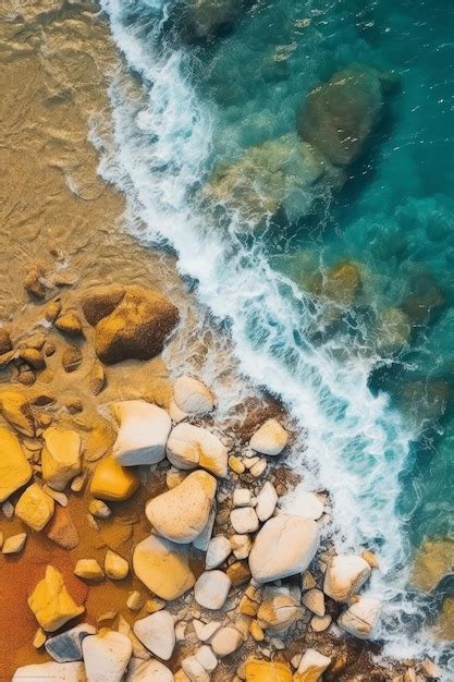 Premium AI Image | an aerial view of a rocky shore beach and sand