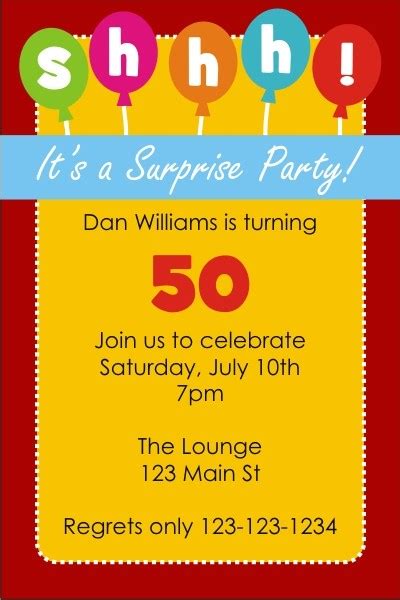 Shhh..It's Surprise Birthday Party Invitation Personalized Party Invites