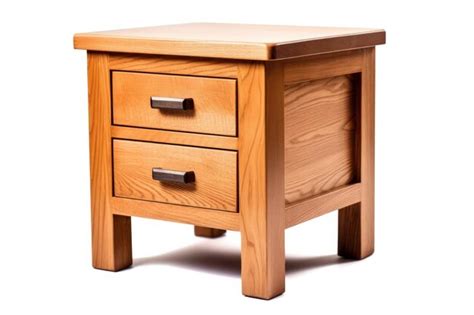 Premium AI Image | A wooden bedside table with two drawer on a white background