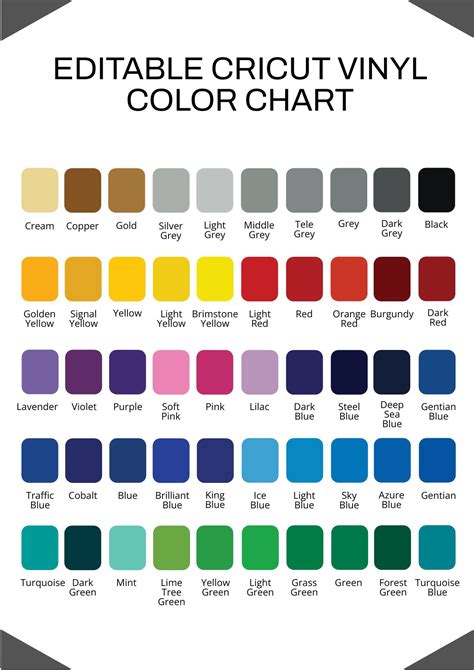 Editable Cricut Vinyl Color Chart Illustrator Pdf Template Net | The ...