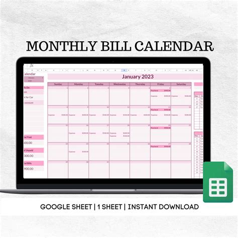 Bill Tracker Spreadsheet Template Google Sheets Bill Payment Calendar Bill Calendar Expense ...