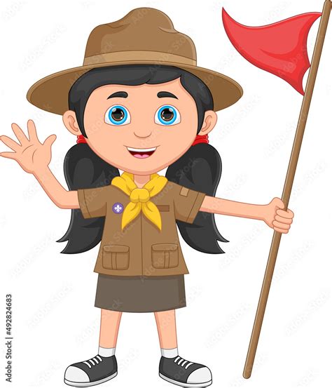 cartoon girl scout waving on white background Stock Vector | Adobe Stock