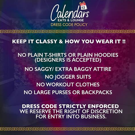 Dress Code — Calendars Eats and Lounge