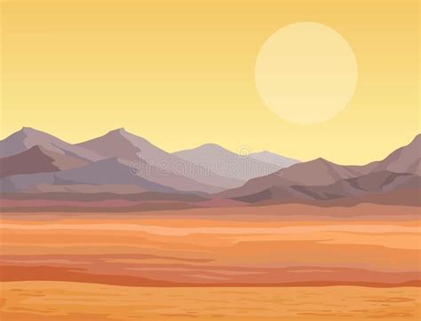 Animation landscape of the desert. The lifeless heated sand, mountains. Vector i , #AFF, # ...