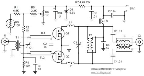 50MHz 300W MOSFET Linear Amplifier – Electronic Schematic Diagram