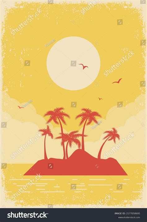 Tropical Island Vintage Old Poster Yellow Stock Vector (Royalty Free ...