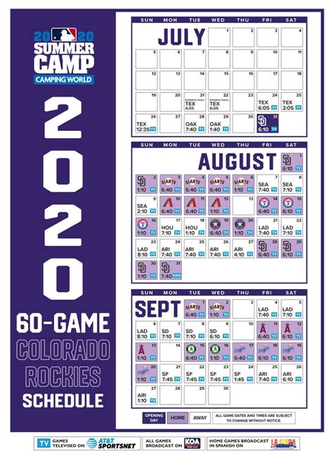 Colorado Rockies 2020 Schedule