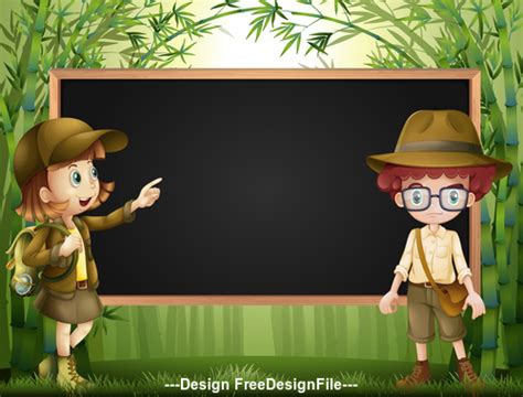 Children and blackboard cartoon background pattern vector free download