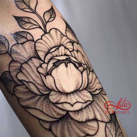 Beautiful peony tattoos. line work and whip shading tattoo. Done by Alita De Ferrari, resident ...