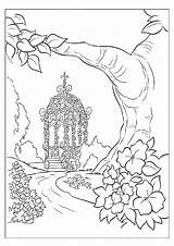 Online coloring Pages Coloring Page Tree And gazebo Nature Download  sketch template