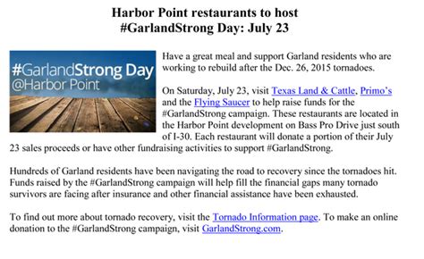 Harbor Point Restaurants to Host - The Garland Texan Local News