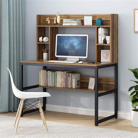 Buy Computer Desk with Hutch and Bookshelf, 47" Writing Desk with Storage Shelf, Students Study ...