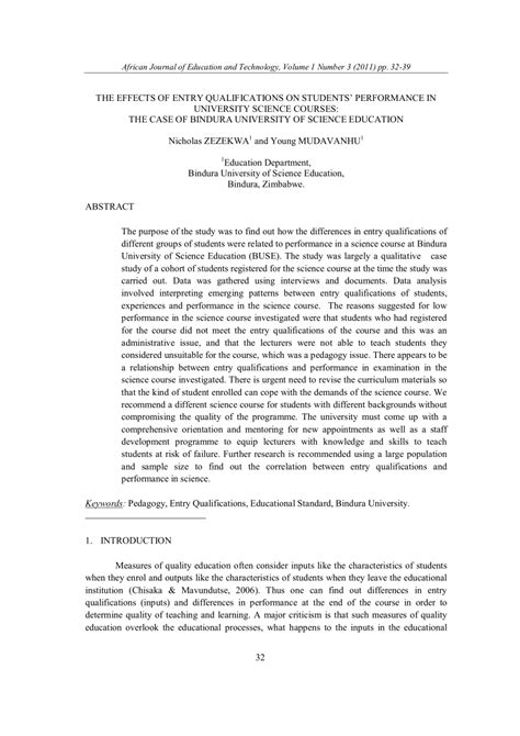 (PDF) THE EFFECTS OF ENTRY QUALIFICATIONS ON STUDENTS’ PERFORMANCE IN UNIVERSITY SCIENCE COURSES ...