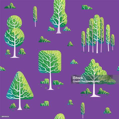 Purple Seamless Pattern With Different Green Trees Stock Illustration ...