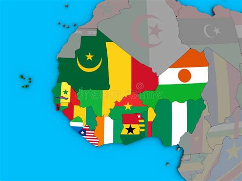 Western Africa with Flags on 3D Map Stock Illustration - Illustration of country, flag: 130263897