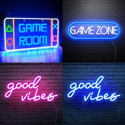 Led Game Room Neon Signs Good Vibes Dimmable Neon Lights for Bedroom Wall Game Zone Gaming Decor ...