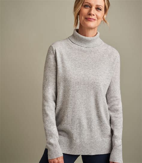 Dove Grey | Womens Pure Cashmere Roll Neck Sweater | WoolOvers US