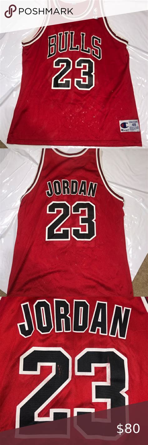 Champion Michael Jordan #23 Jersey Red size 48 Flaws are shown in the ...