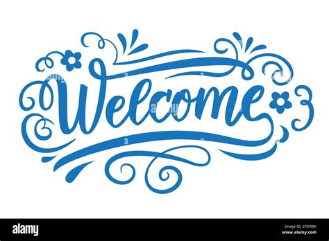 Welcome sign handwritten brush pen cursive calligraphy lettering. Vector illustration Stock ...