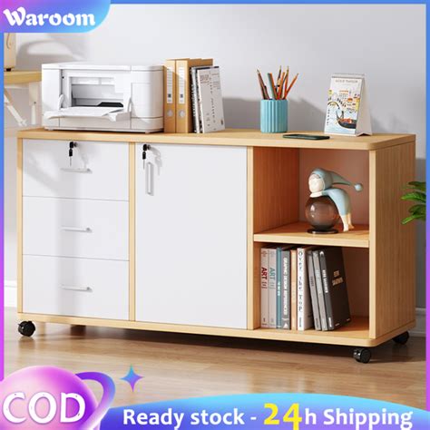 WAROOM【Lock & Wheels】 Office File Cabinet With Lock Wooden Lockable ...