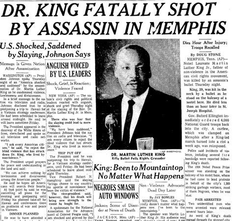 A newspaper article about the assassination of Dr. Martin Luther King Jr., published in the ...