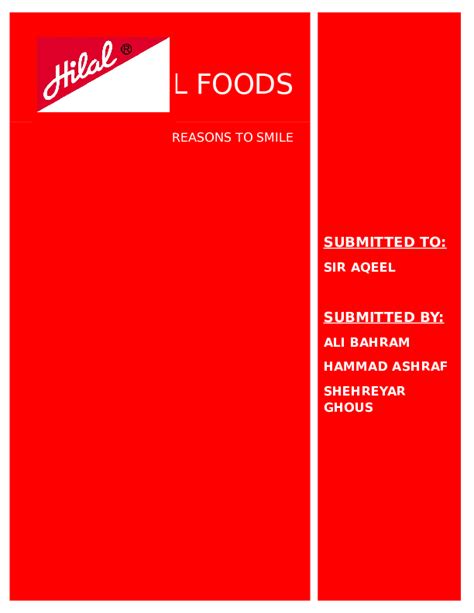 (DOC) Hilal Foods Asignment | ali bahram - Academia.edu