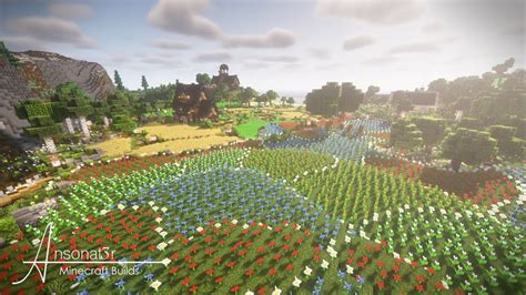 Beautiful Flower Field Village & Cottage | Minecraft Survival Build ...