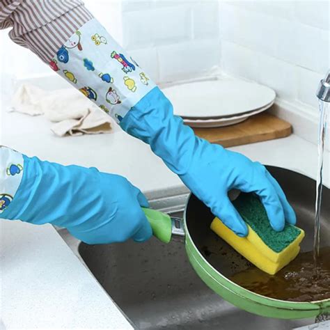 New 1Pair Cleaning Gloves Extended Waterproof Gloves Washing Cleaning Long Gloves Household ...