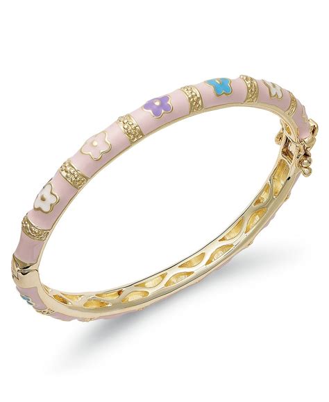 Lily Nily Children's 18k Gold over Sterling Silver Bracelet, Pink Floral Enamel Bangle & Reviews ...