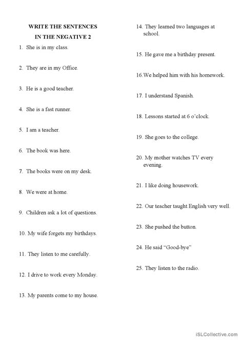 NEGATIVE FORMS 2 general gramma…: English ESL worksheets pdf & doc