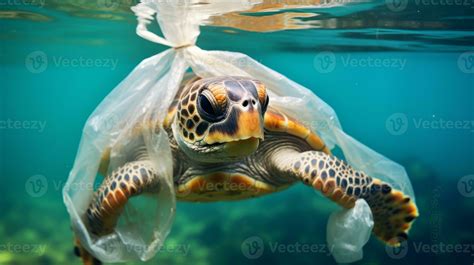 Turtle trapped in a plastic bag. Generative AI 30463086 Stock Photo at ...