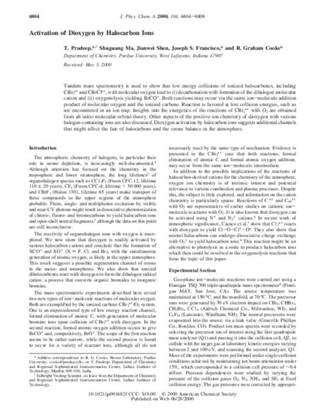 (PDF) Activation of Dioxygen by Ionized Halocarbon Reactions