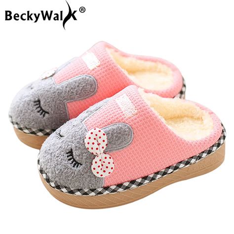 BeckyWalk Kids Slippers Winter Children Home Slippers Girls Cotton ...