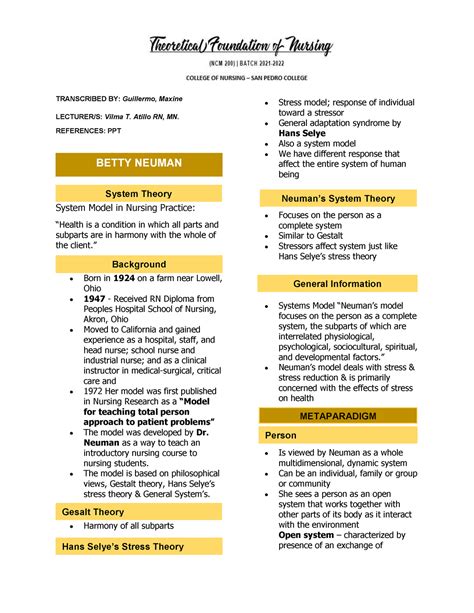 Betty-Neuman Notes and Reviewer BSN - BETTY NEUMAN Gesalt Theory Hans Selye’s Stress Theory ...