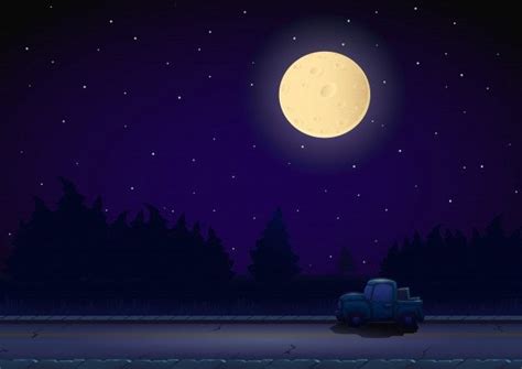 Premium Vector | Cartoon night landscape | Night landscape, Night background, Cartoon photo