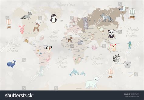 Animals World Map Kids Wallpaper Design Stock Illustration 1816170671 | Shutterstock