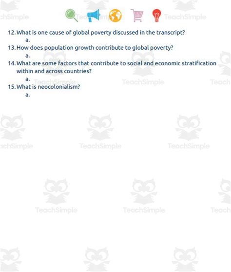 Crash Course Sociology #27: Global Stratification & Poverty Worksheet by Teach Simple