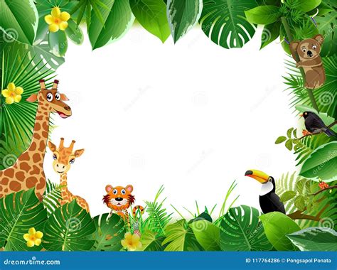 Fun Jungle Animals Border Vector Illustration | CartoonDealer.com #98968786