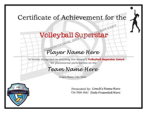 Fresh Volleyball Certificate Template Free | Award template ...