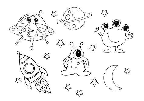 Kids Cute Space Aliens Coloring Page | Space coloring pages, Kid coloring page, Coloring pages