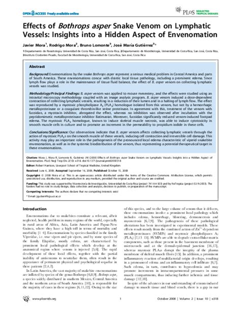 (PDF) Effects of Bothrops asper snake venom on lymphatic vessels ...