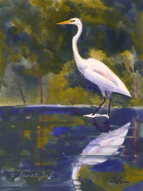 Janet Zeh Original Art Watercolor and Oil Paintings: Great Egret White Heron Bird Giclee Fine ...