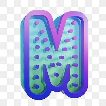 the letter m is made up of blue and purple letters, with dots on them