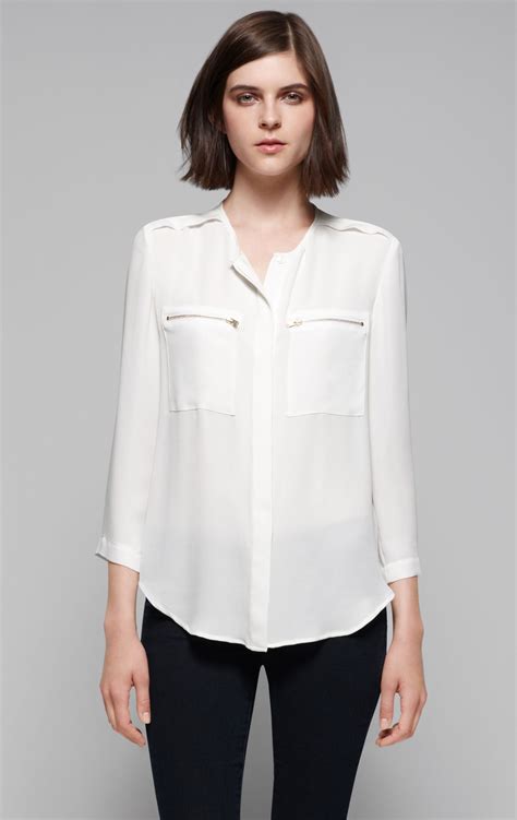 Lyst - Theory Brundia Silk Blouse in White