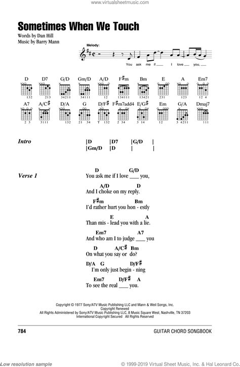 Hill - Sometimes When We Touch sheet music for guitar (chords)