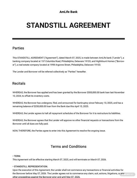 Standstill Agreement Template - Google Docs, Word, Apple Pages ...