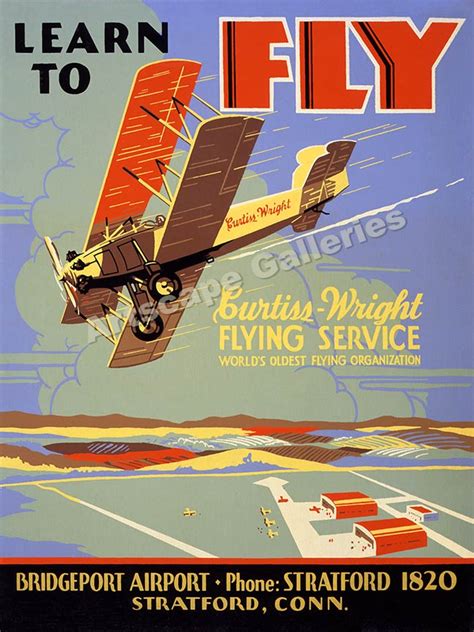 1930's Flying Lesson Poster "Learn to Fly" Vintage Style Travel Poster ...